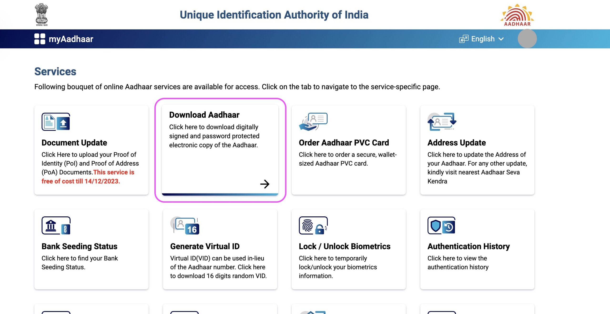 Select "Download Aadhaar"