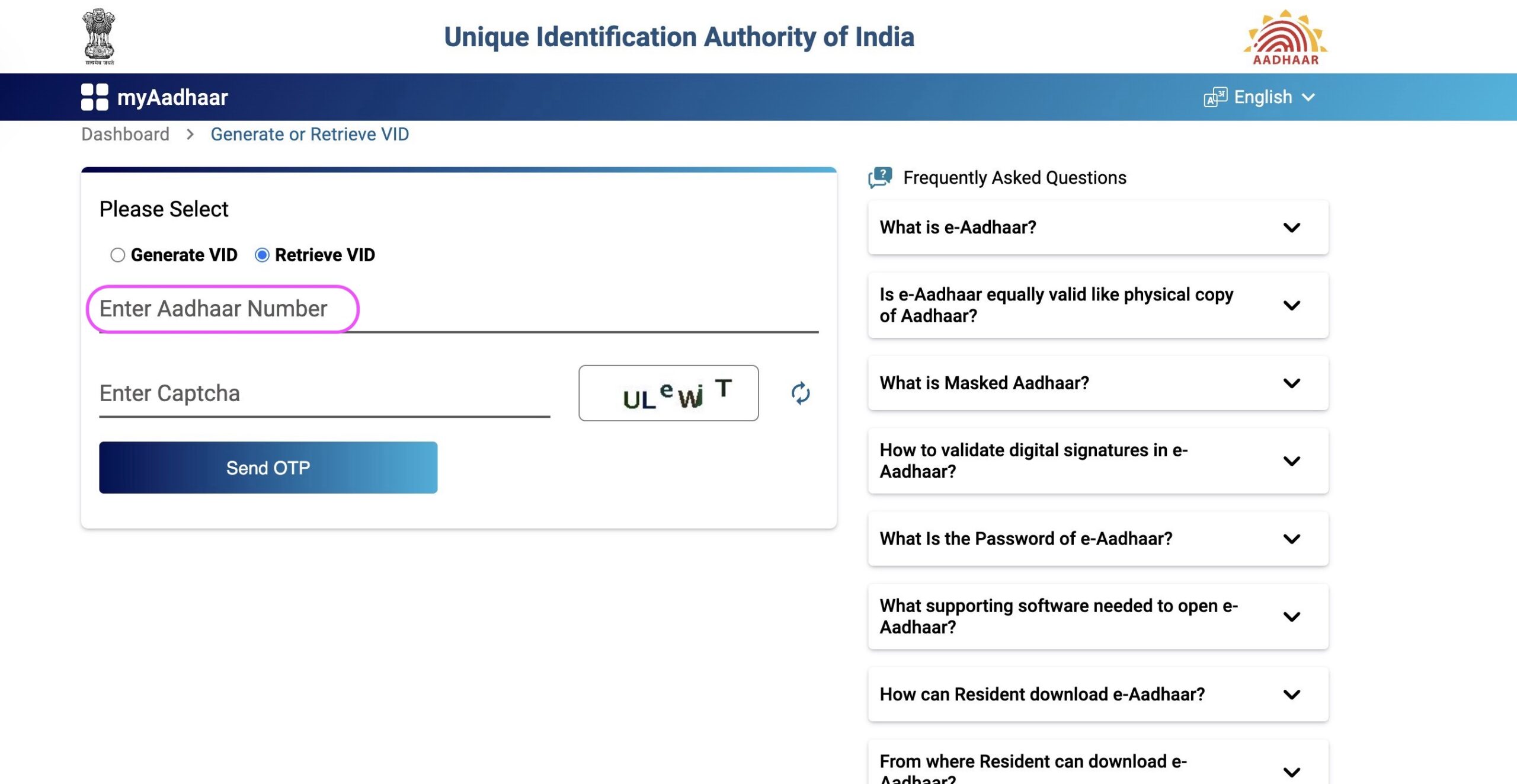 Enter Aadhaar Number