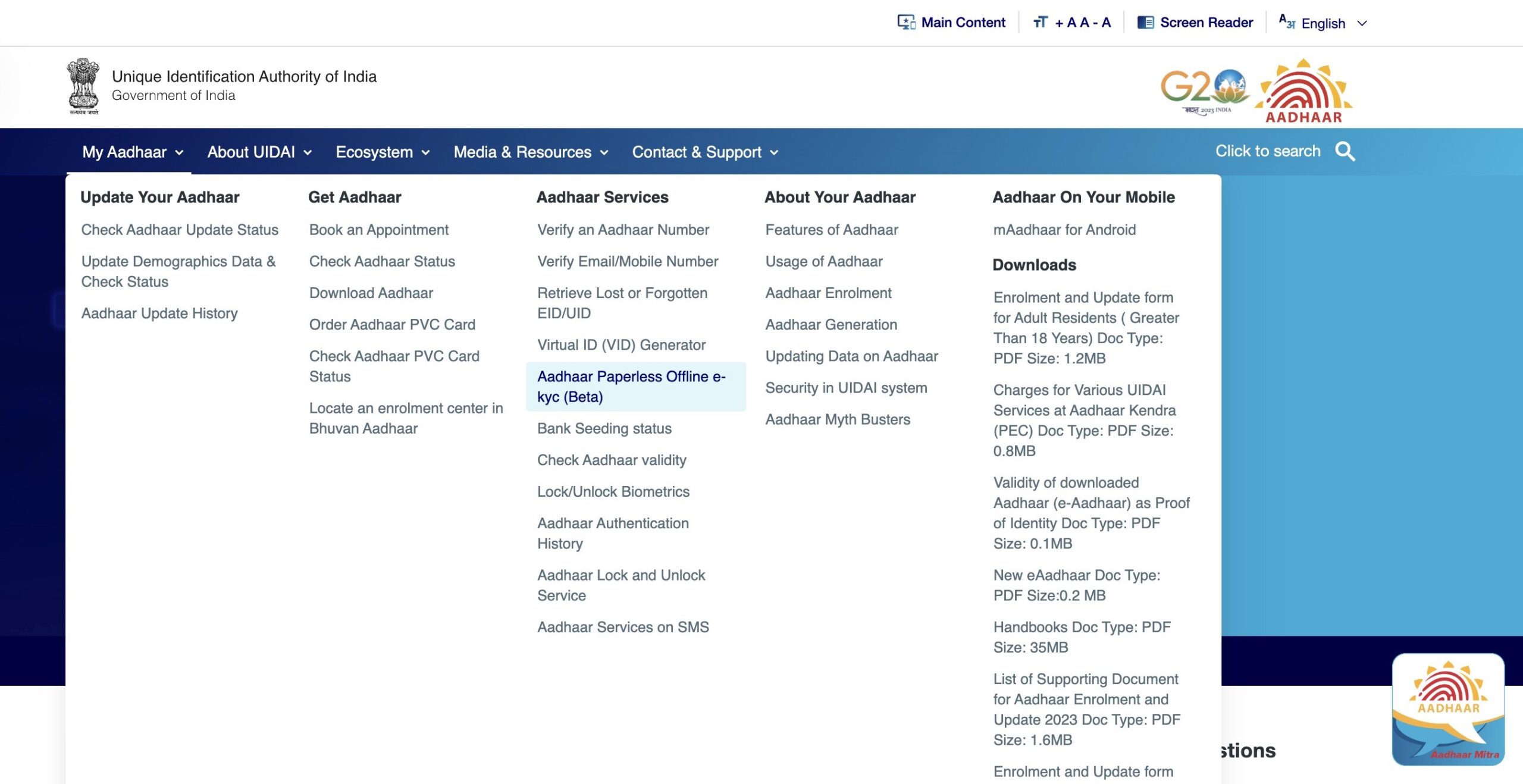 Click on "Aadhaar Paperless Offline e-KYC (Beta)" option