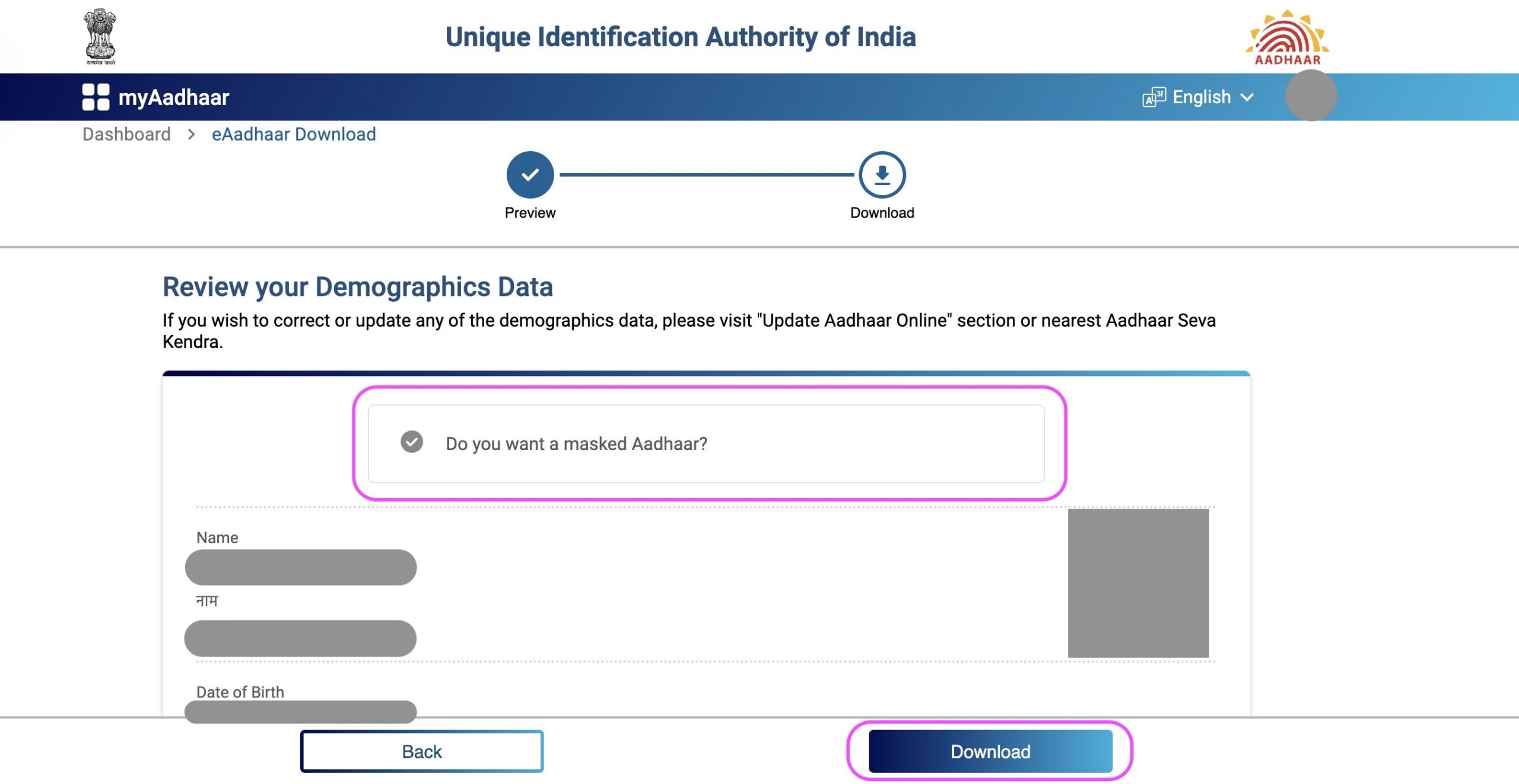 To select the option "Do you want a masked Aadhaar?" to download Masked Aadhaar