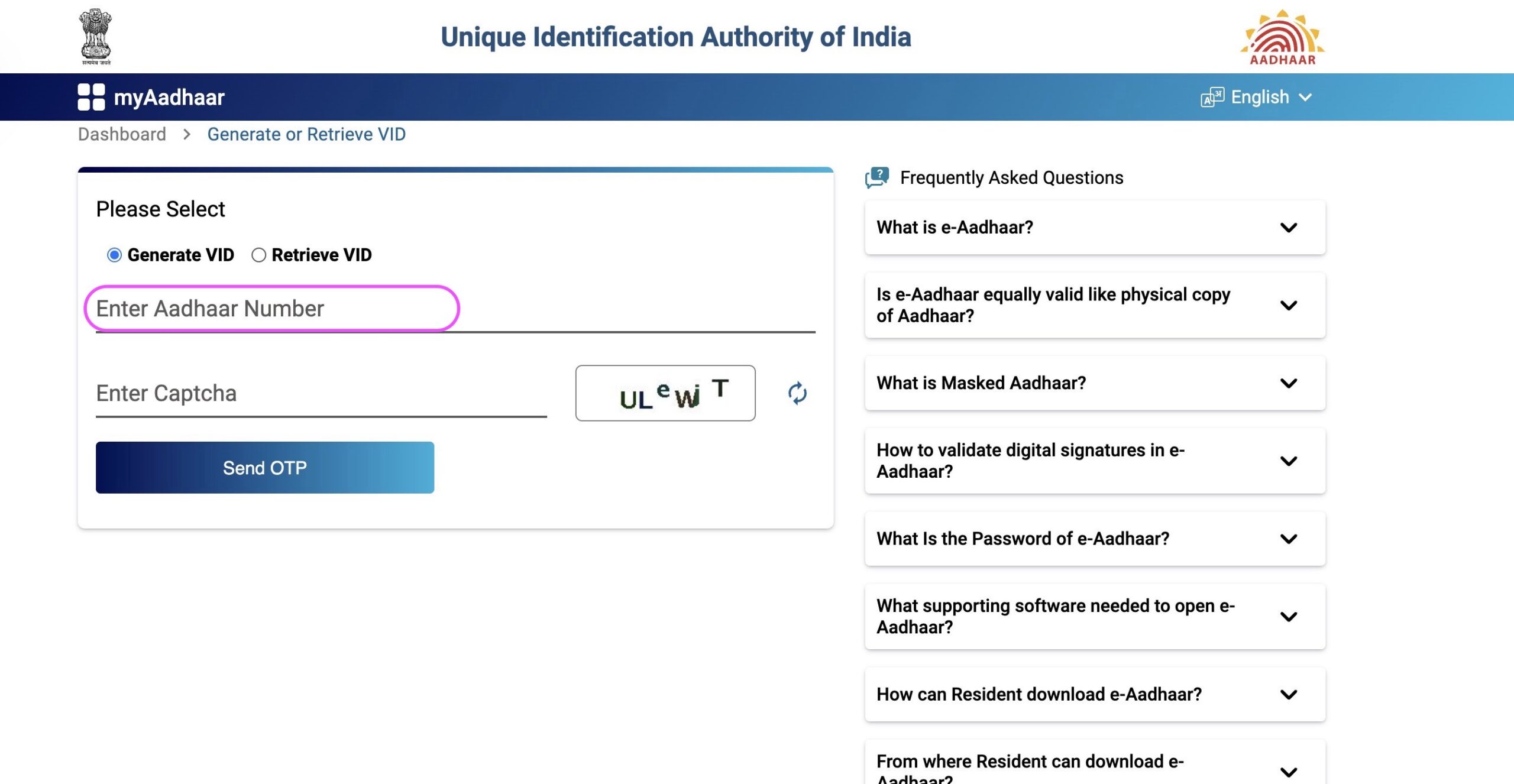 Enter Aadhaar Number