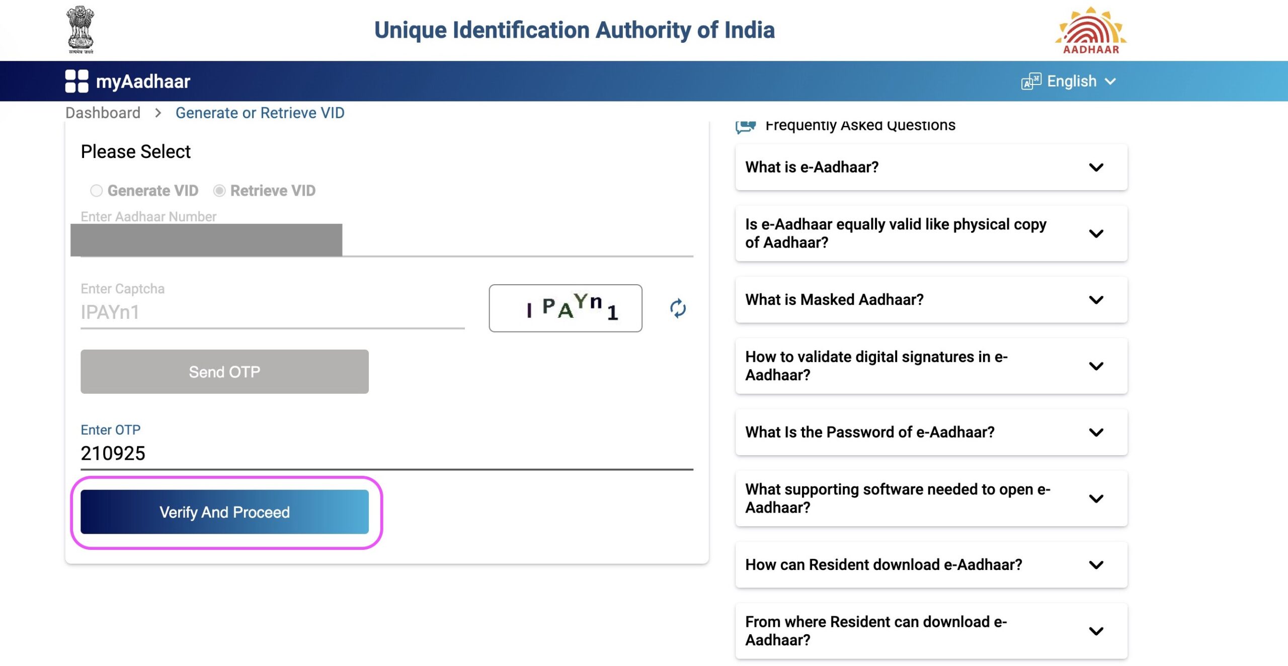 Click on "Verify And Proceed" button