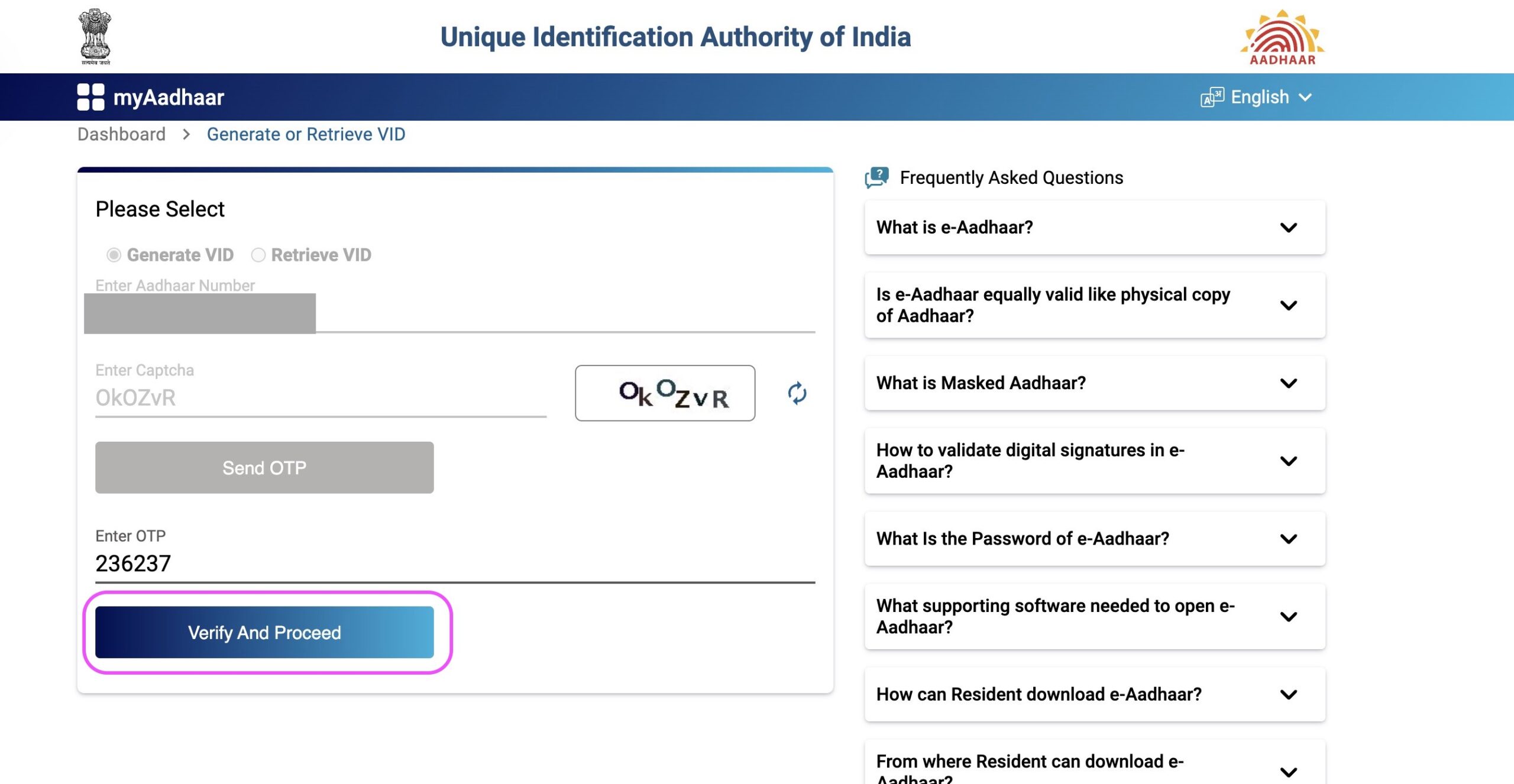 Click on "Verify And Proceed"