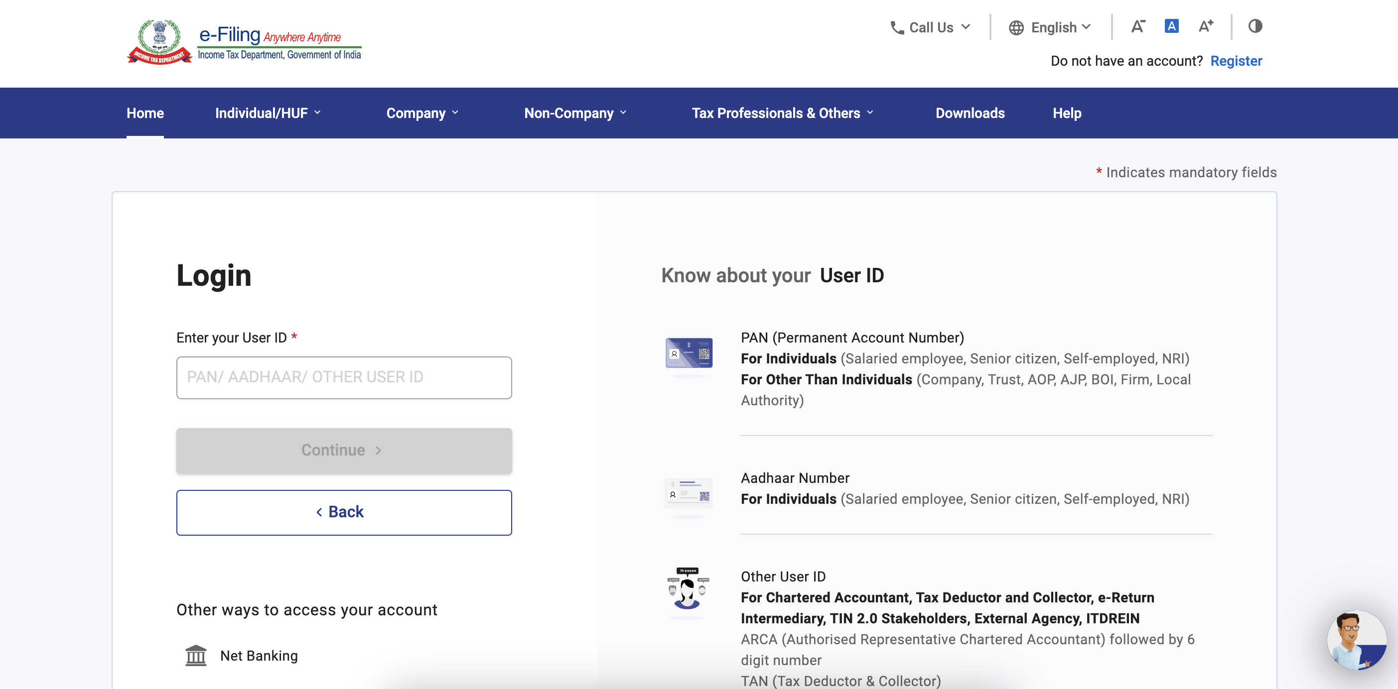 Login to Income Tax eFiling Portal