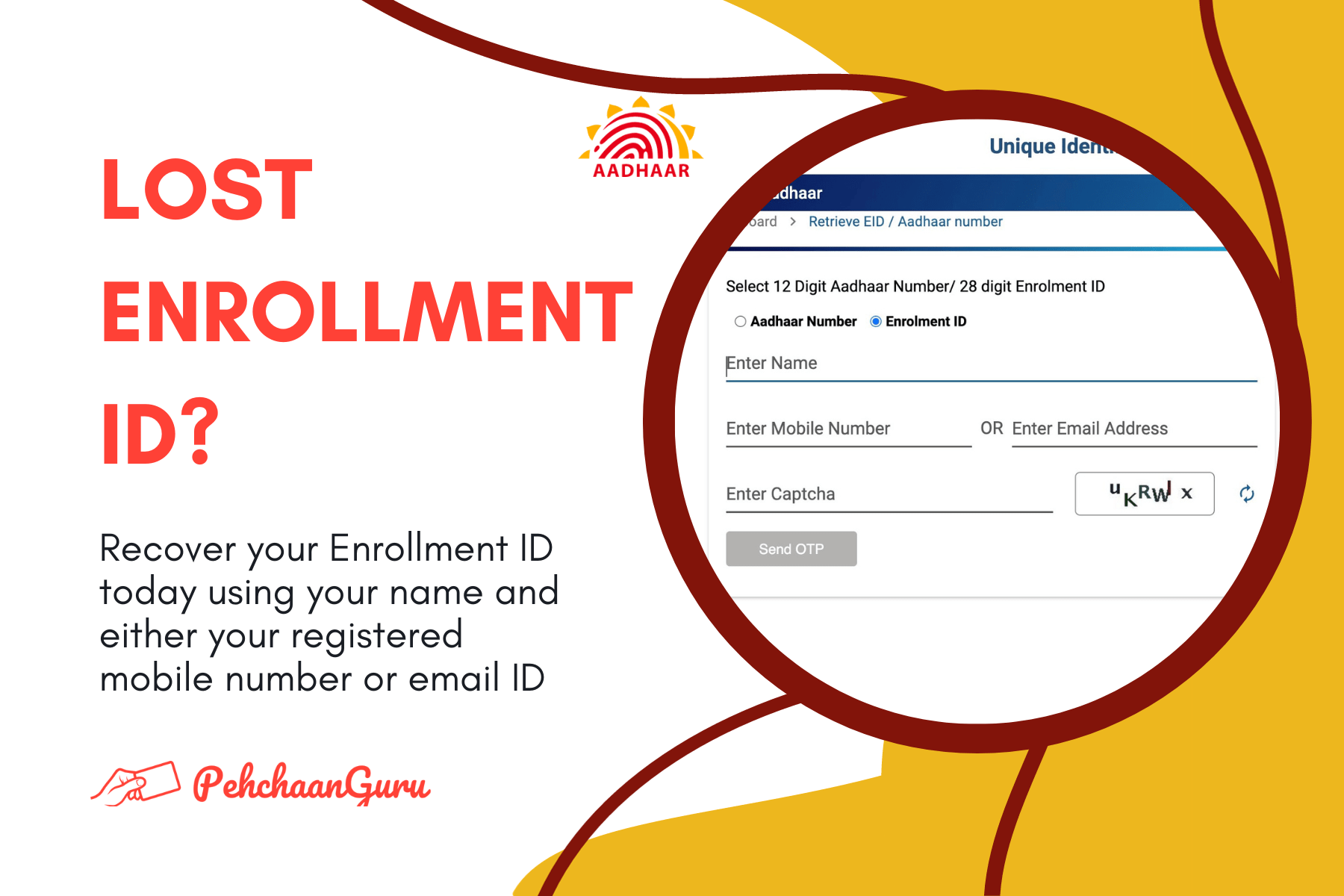 How to recover your Enrollment ID (EID) using your name and either registered mobile number or email ID