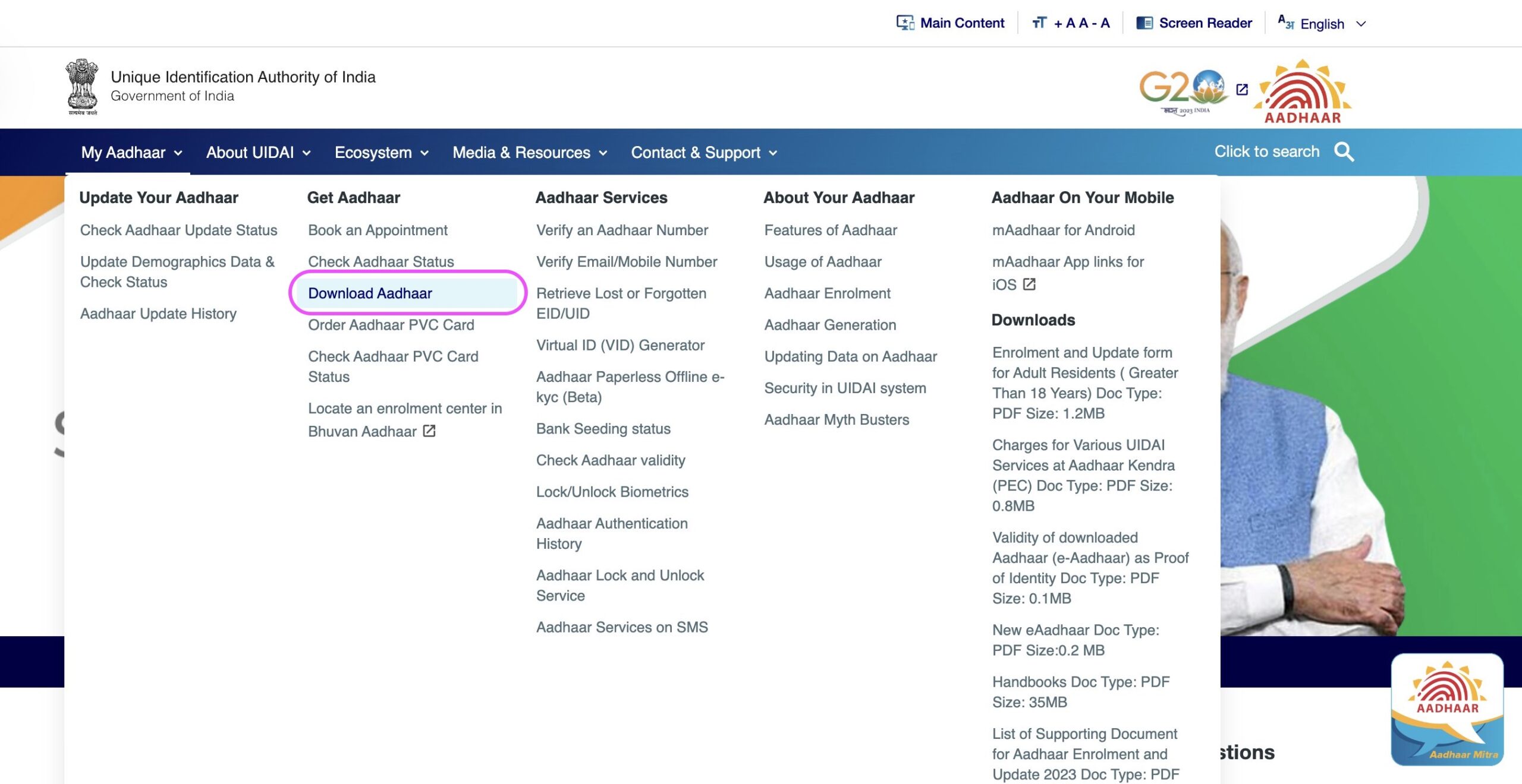 Select "Download Aadhaar" Option