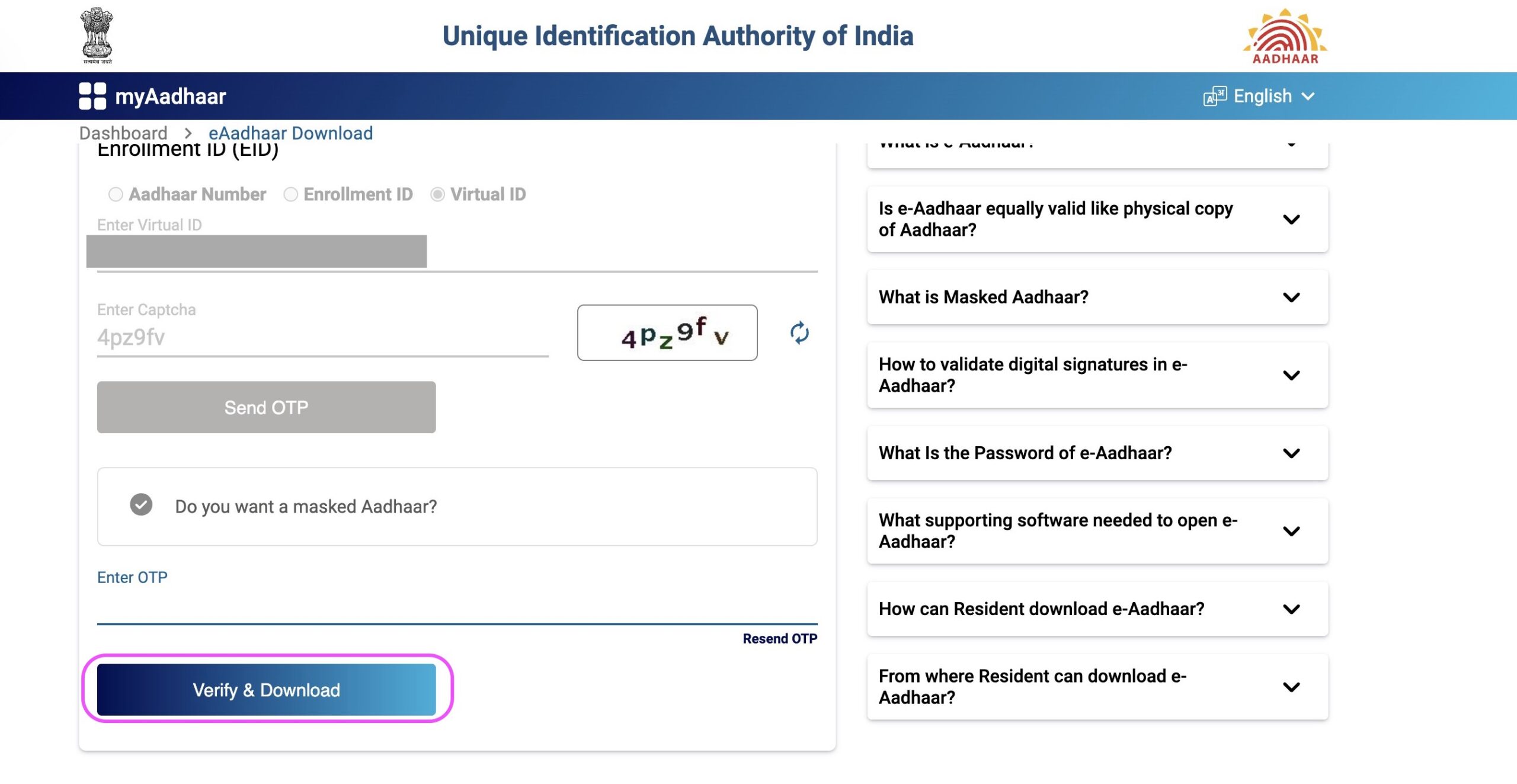 Select the "Verify & Download" Option