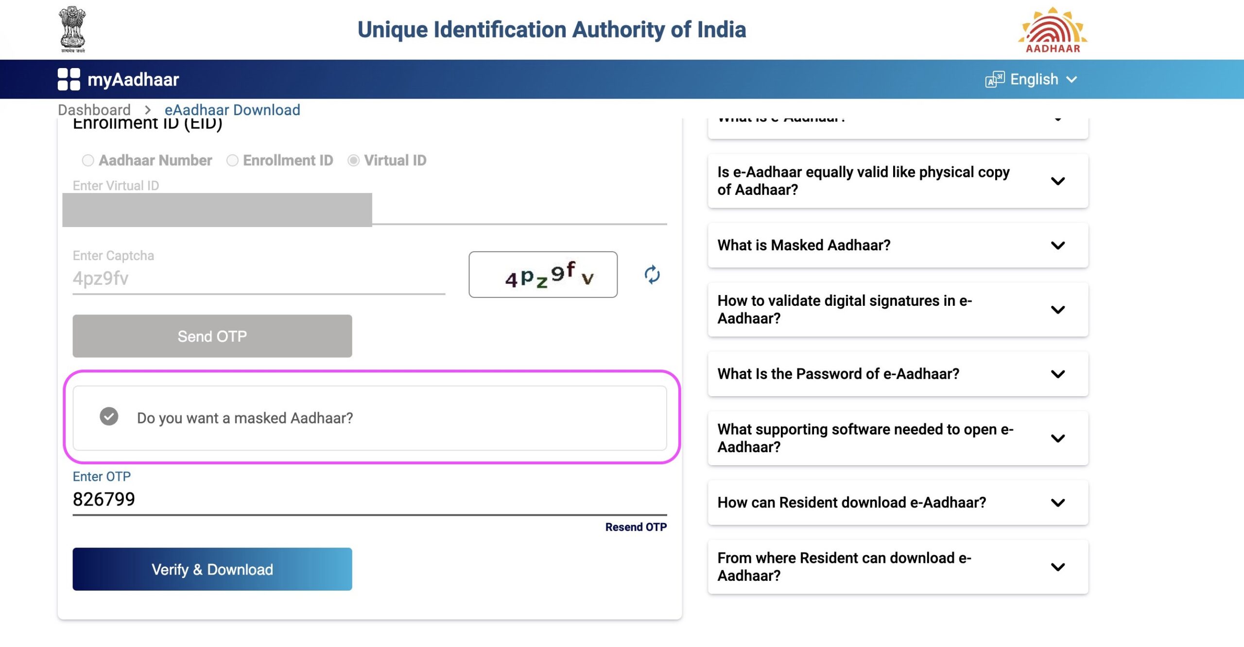 To select the option "Do you want a masked Aadhaar?" to download Masked Aadhaar