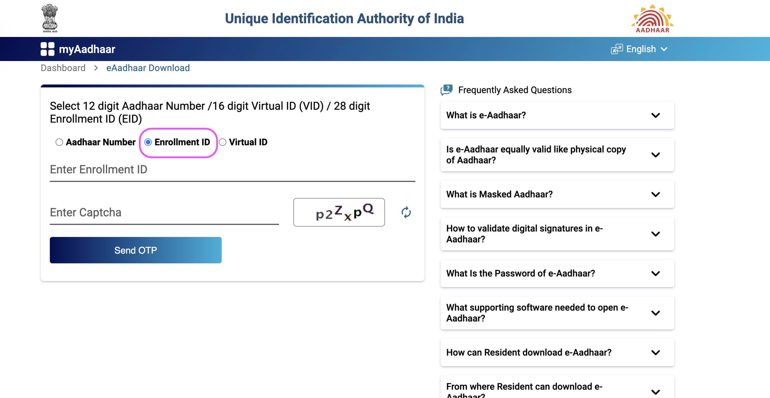 Select "Enrollment ID" option