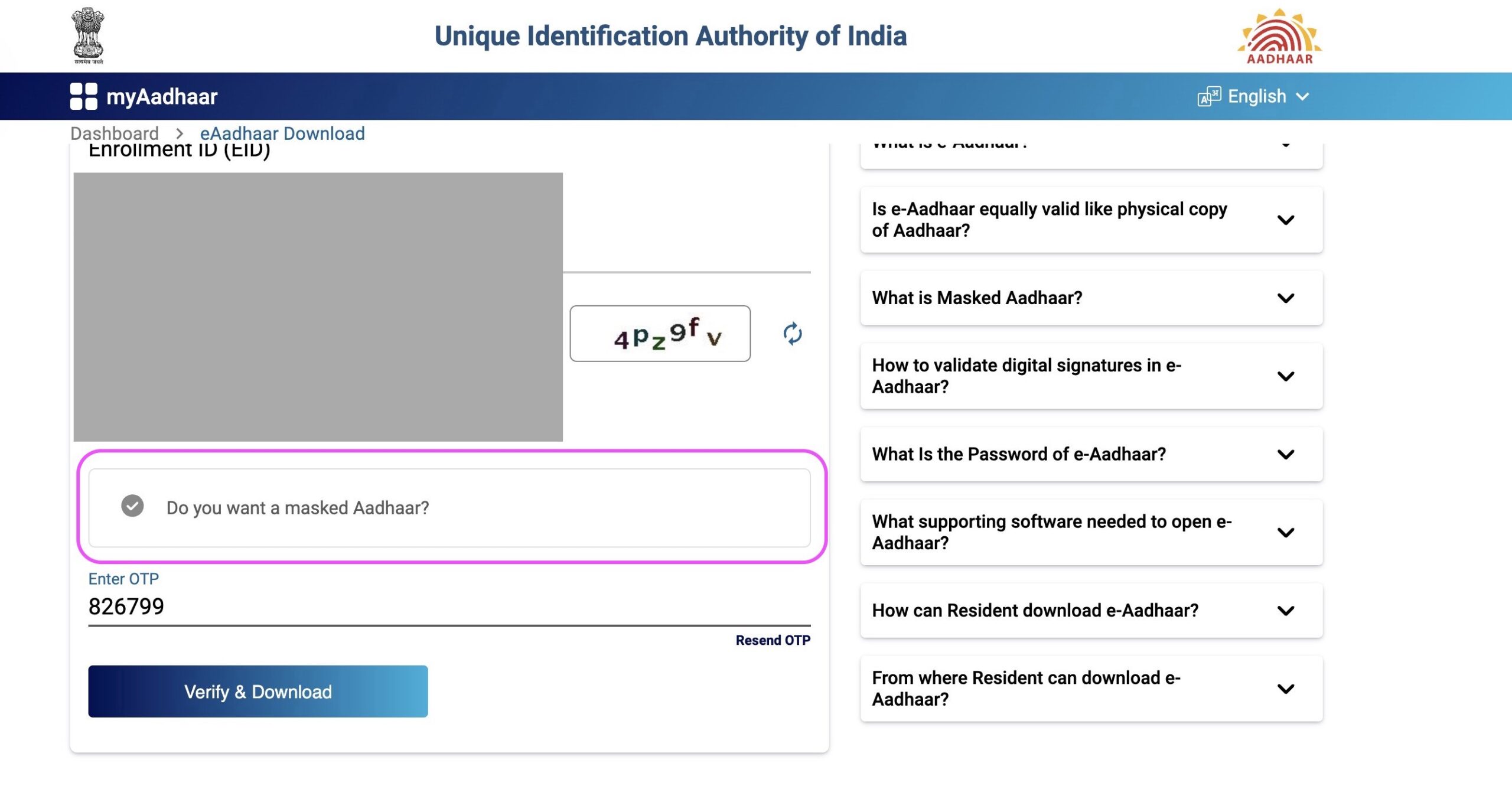 To select the option "Do you want a masked Aadhaar?" to download Masked Aadhaar